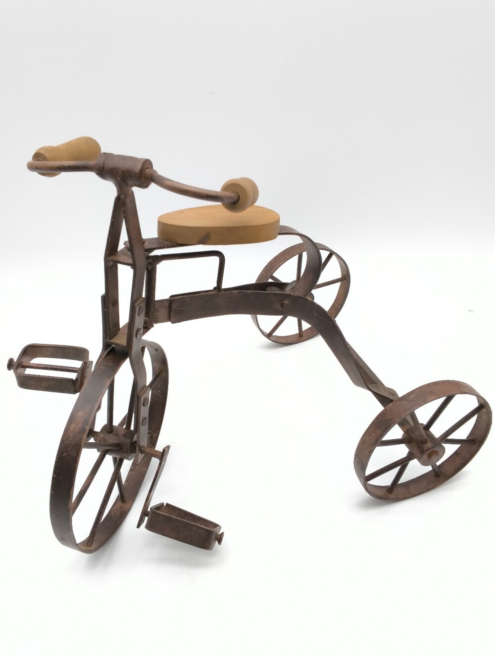 Vintage Miniature Wrought Iron & Wood Tricycle Decor Accent Piece